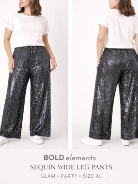 BOLD Elements Gray/Silver Sequin Wide Leg Pants